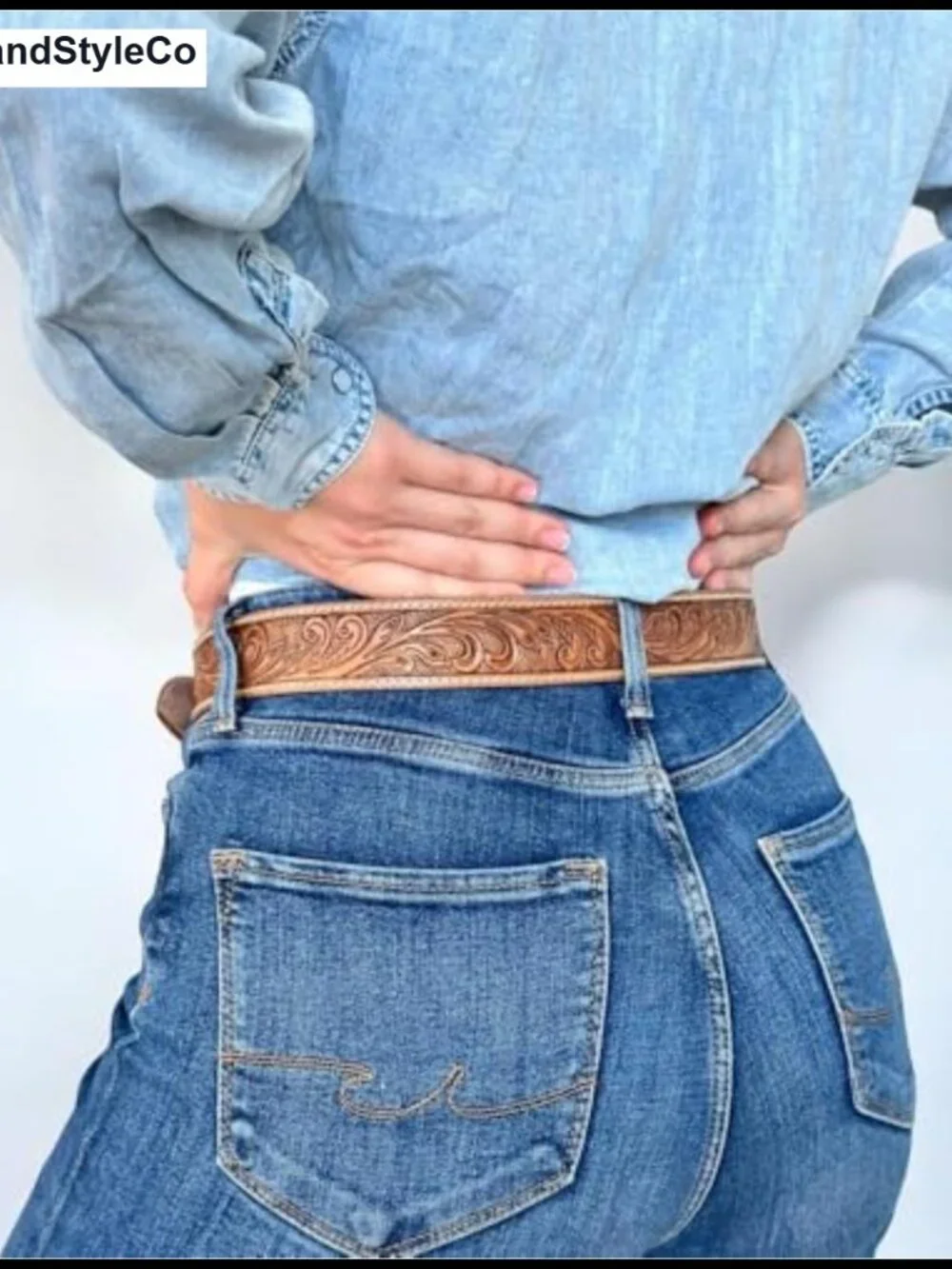 Full Grain Leather Western Cowgirl Belt Interchangeable Buckle Tooled Design